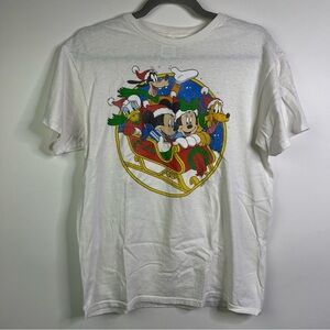 Vintage Disney Mickey Mouse & Friends Christmas Sleigh T Shirt White Size Medium